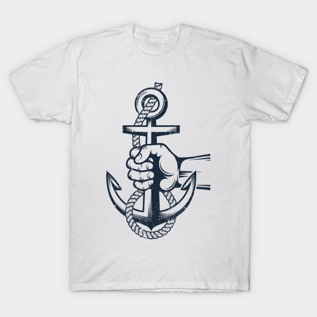 Sailor hand holds an anchor with rope T-Shirt by Agor2012